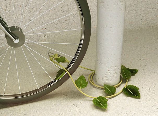常春藤车锁——为什么你的自行车就非得被绑在路灯杆子上像个监狱里的犯人一样？受自然的启发，这个线缆车锁是对常春藤的模仿设计。
