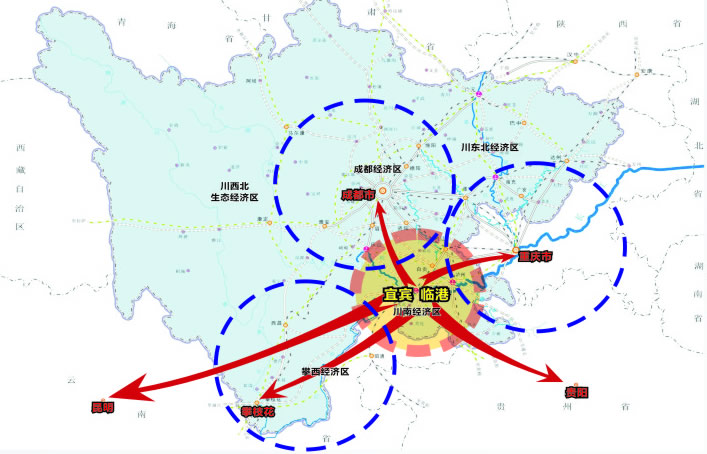 1.位于云、贵、川三省结合部。2.成渝经济区和川南经济区的重要节点。3.长江航运零公里处。4.地处西南地区原材料和市场腹地核心位置、拥有长江上游第一港、可以辐射西南广阔原材料产地及市场。5.通往攀西-六盘水资源腹地的主要通道